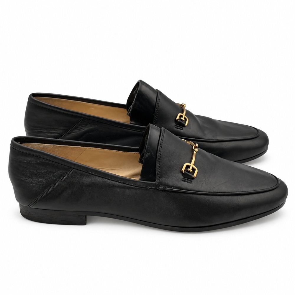 Sam Edelman Loraine Bit Loafer Black Leather Gold Hardware Women Size 9.5